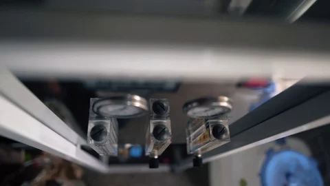 Different indicators and measuring instruments in the factory. Close-up, top Video stock 117965368