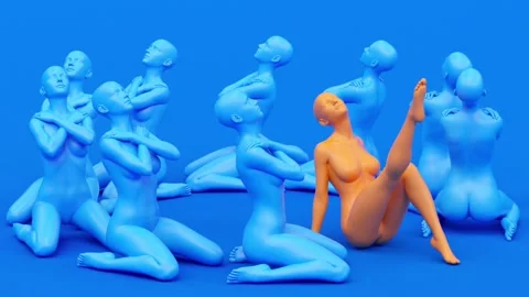 Different individual unique concept, sitting blue beautiful pretty women. Stock Footage 185181005