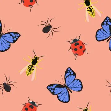 Different Insects Seamles Pattern Stock Illustration