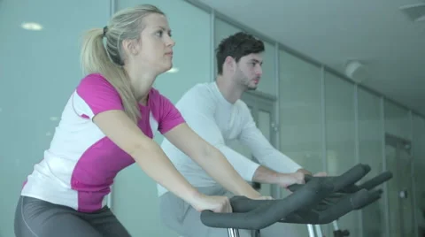 Different intensity by using indoor cycles Stock Footage 58787500
