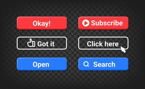 Different interface buttons set. 3d vector objects isolated on transparent .. Illustrazione stock