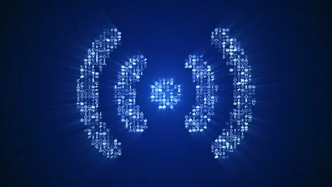 Different Internet technology icons form an animated Signal icon on dark back. Stock Footage 85630343