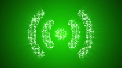 Different Internet technology icons form an animated Signal icon on green back. Stock Footage 85630550
