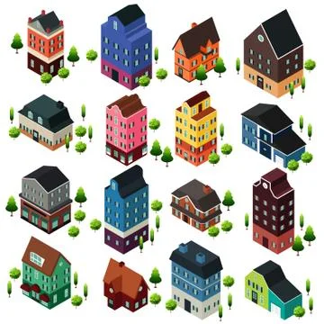 Different Isometric House Buildings Stock Illustration