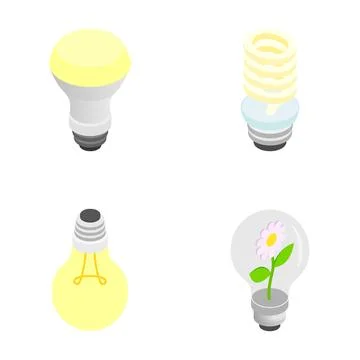 Different isometric light bulbs representing energy concepts Stock Illustration