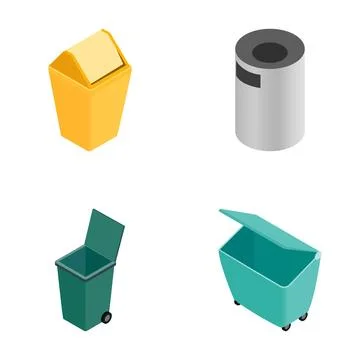 Different isometric trash cans and waste containers collection Stock Illustration