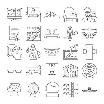 Different items collection creative outline drawing symbols Stock Illustration
