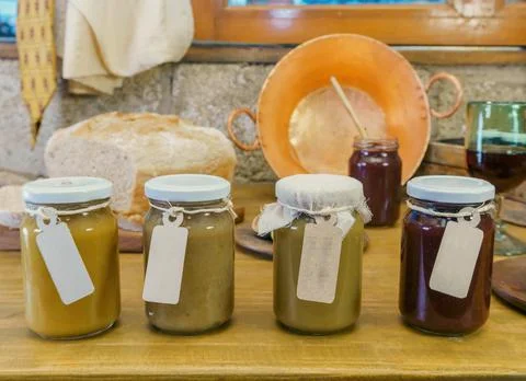 Different jars of homemade jam Foto stock