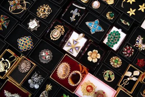 Different of jewelry in boxes Stock Photos