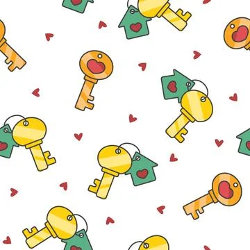Different keys with keychain. Seamless pattern. Illustrazione stock