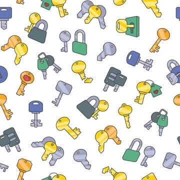 Different keys with keychain. Seamless pattern. Illustrazione stock