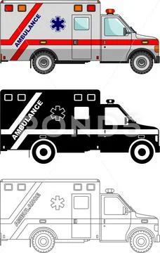 Different kind ambulance cars isolated on white background in flat ...