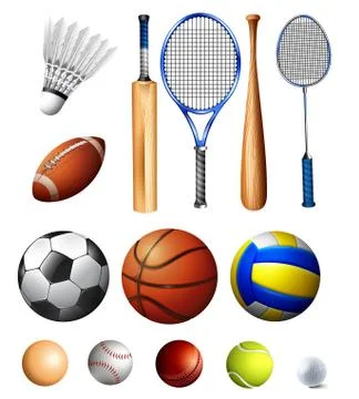 Different kind of balls and bats Stock Illustration