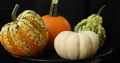 Different kind of colorful pumpkins rotating 1 Video stock 139011576