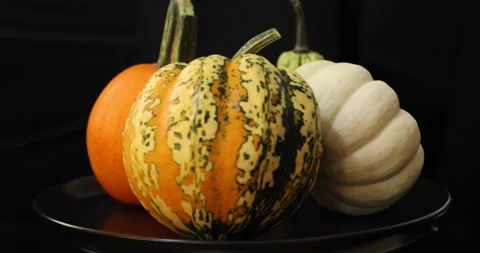 Different kind of colorful pumpkins rotating 2 Stock Footage 139013181