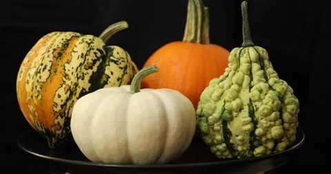 Different kind of colorful pumpkins rotating 3 Stock Footage 139014699