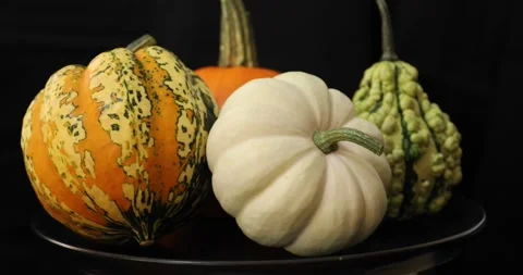 Different kind of colorful pumpkins rotating 4 Stock Footage 139017223
