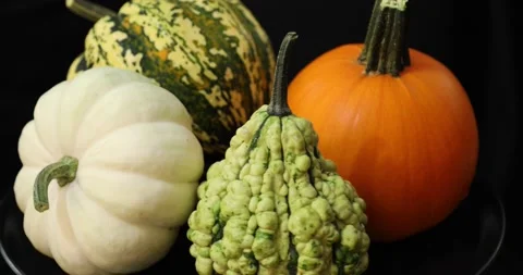 Different kind of colorful pumpkins rotating 8 Stock Footage 139020969
