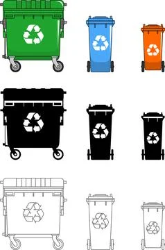 Different kind dumpsters isolated on white background in flat style Stock Illustration