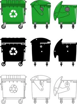 Different kind dumpsters isolated on white background in flat style Illustrazione stock