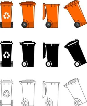 Different kind dumpsters isolated on white background in flat style Stock Illustration
