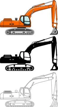 Different kind excavators isolated on white background in flat style Illustrazione stock