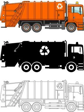 Different kind garbage trucks isolated on white background in flat style Stock-Illustration