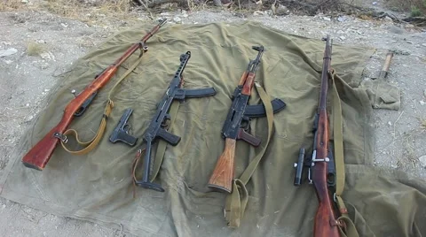 Different Kind of Machine Guns and Pistols Stock Footage 60605485