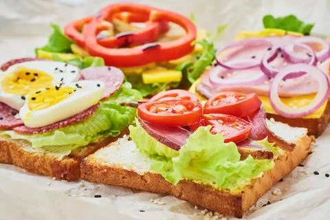 Different kind of sandwich on a white background Foto stock
