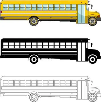 Different kind school bus isolated on white background in flat style Stock Illustration