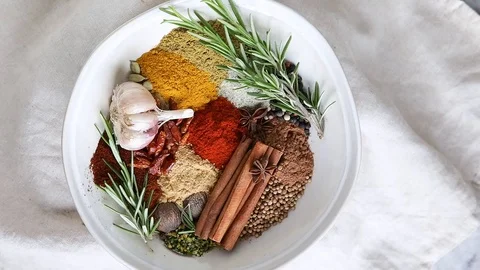 Different kind of spices for cooking Stock Footage 115563482