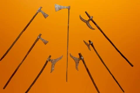 Different kind of tree choper Axes used by tribals Stock Photos