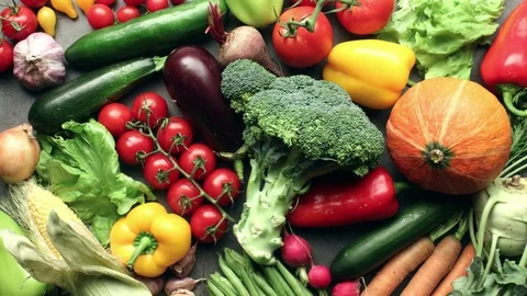 Different kind of vegetables on kitchen table- stop motion animation Stock Footage 73315612