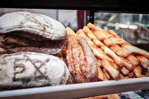 Different kinds of bread and bread rolls Stock Photos