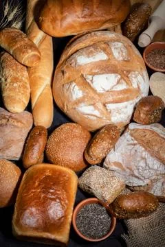 Different kinds of bread and bread rolls Stock Photos