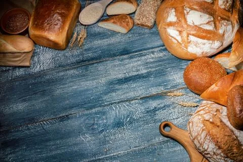 Different kinds of bread and bread rolls Stock Photos