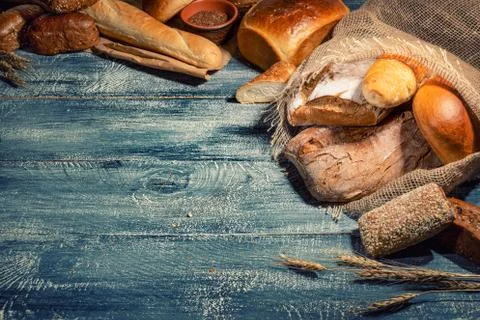 Different kinds of bread and bread rolls Stock Photos