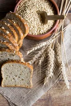 Different kinds of bread and bread rolls. Kitchen or bakery poster design Stock Photos