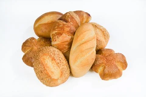 Different kinds of bread and pastry Stock Photos