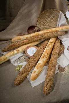 Different kinds of bread and pastry Stock Photos