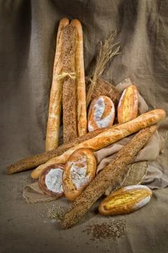 Different kinds of bread and pastry Stock Photos