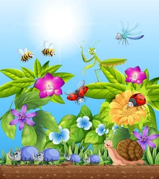 Different kinds of bugs in garden Stock Illustration