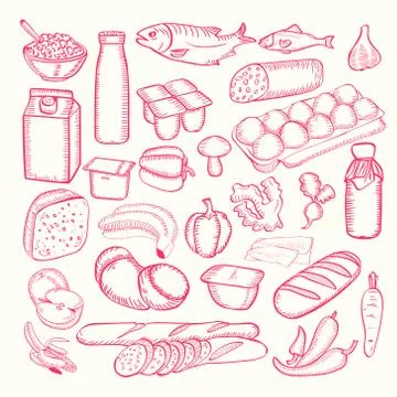 Different kinds of diary products for menu decoration. Stock Illustration