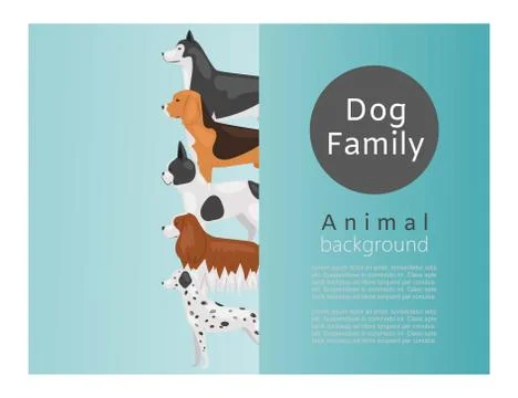 Different kinds of dog breeds vector illustration poster. Big size dogs for home Stockillustratie