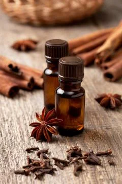 Different kinds of essential oils Stock Photos