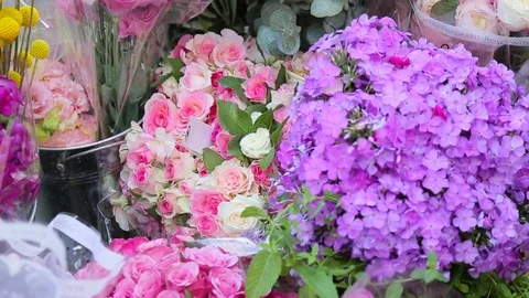 Different kinds of flowers in bouquets Stock Footage 69904487