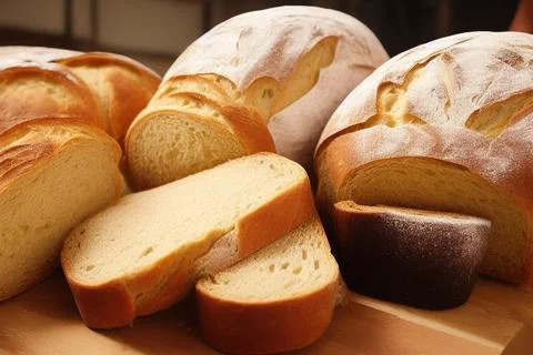 Different kinds of fresh bread as background. IA Tehnology Stock Illustration