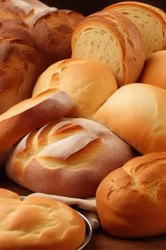 Different kinds of fresh bread as background. IA Tehnology Stock Illustration