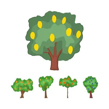 Different kinds of fruit trees growing natural produce Stock Illustration