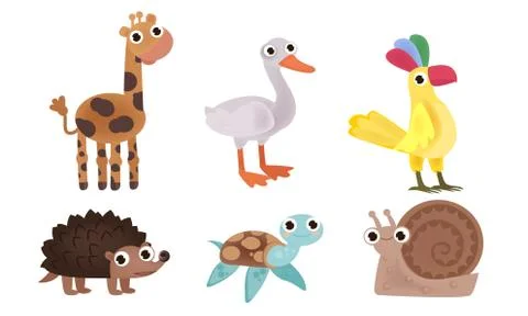 Different kinds of funny cute animals vector illustration 스톡 일러스트